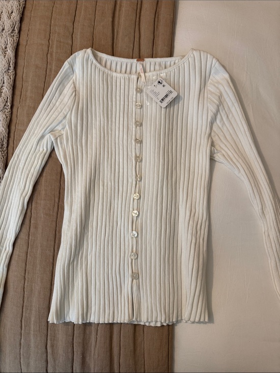 Free People Tops - Free People Ribbed Button-Front Long Sleeve Top - White